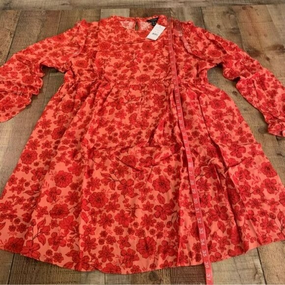 New look maternity long sleeve frills red floral mini dress -14 - Picture 3 of 9
